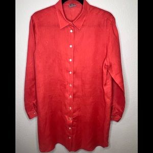 J. JILL - 100% Linen Orange Long Shirttail Tunic Sz S